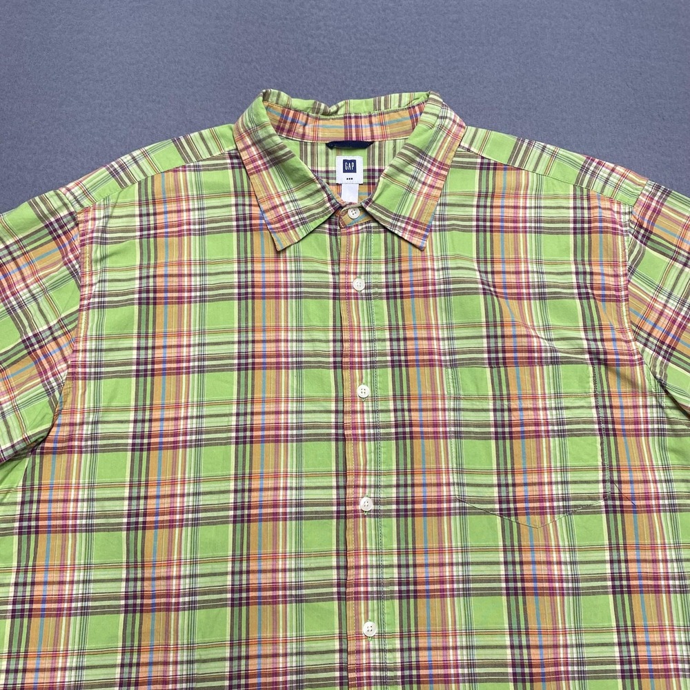 VTG Gap Shirt Mens 2XL Plaid Short Sleeve Button Up Casual Slim Fit‎ 2000s Y2K